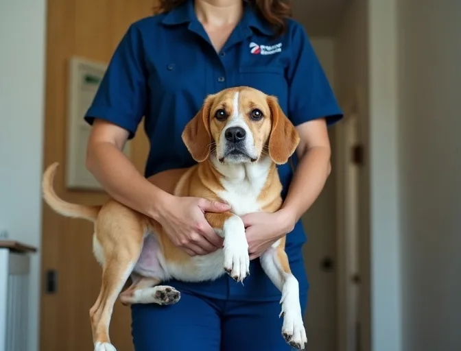 Technician respectfully transporting a deceased dog in Derrimut
