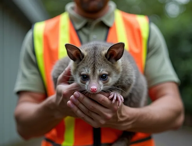 Animal handler safely recovering a deceased possum in Derrimut